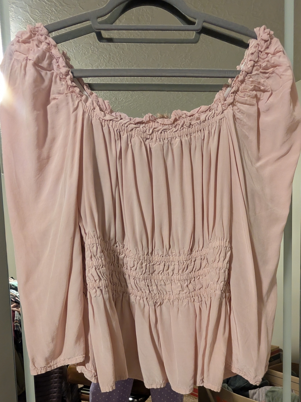 Express Blush Pink Smocked Peasant Blouse